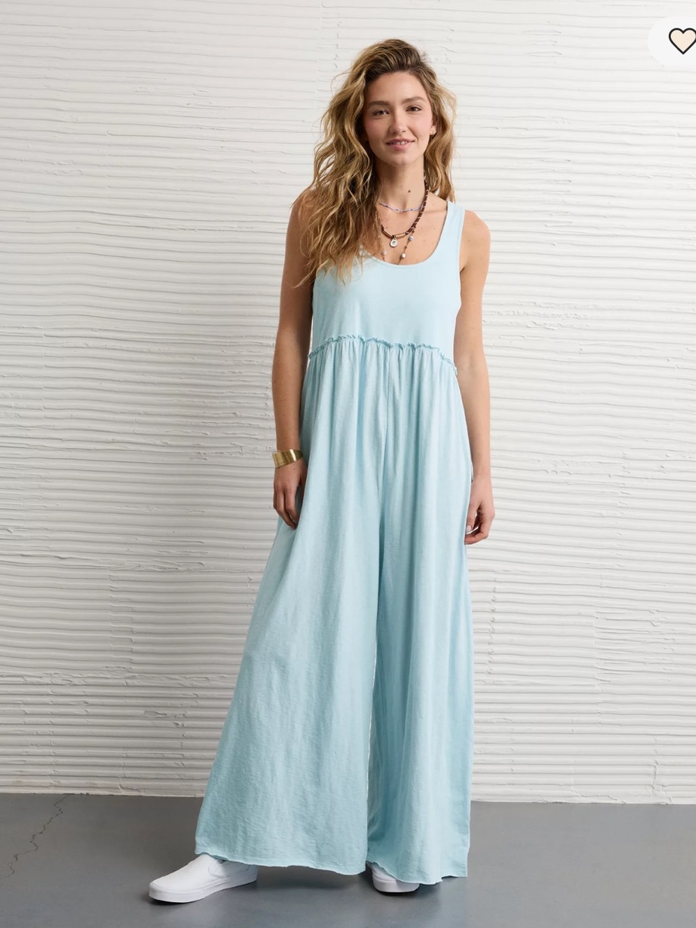 American Eagle Outfitters Pale Blue Scoop-Neck Wide-Leg Jumpsuit